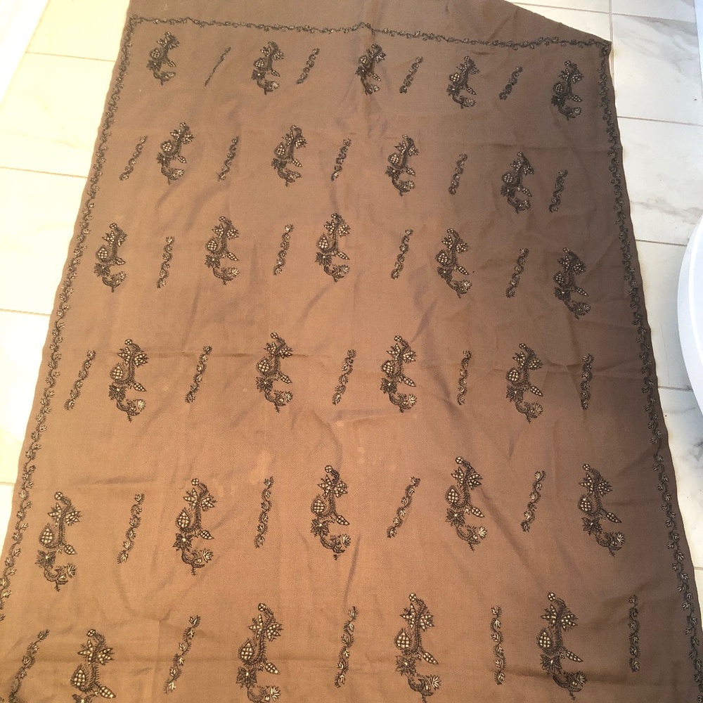 Embroidered Earthy Large Finely Woven Scarf/Shawl